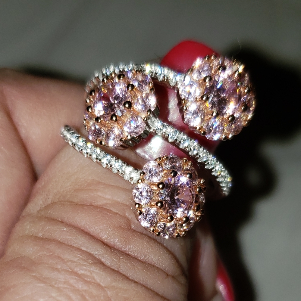 Sz 7, 4.04ctw Pink & White Diamond Simulant, 925, 18K rose gold NWT